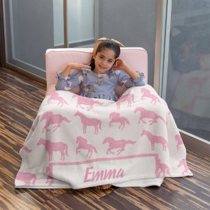 Pink Glitzer Horse Pattern Little Girl Vorname Fleecedecke