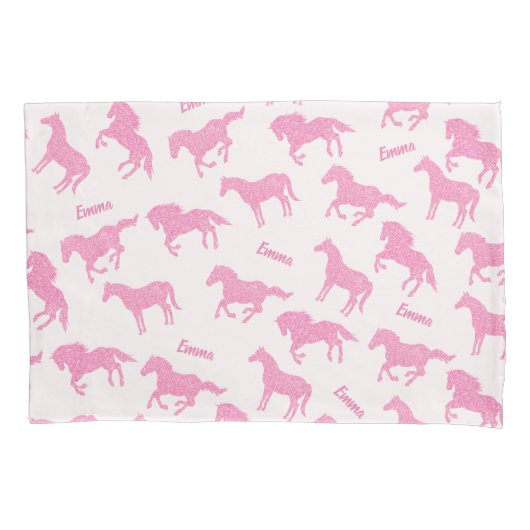 Pink Glitzer Horse Pattern Little Girl Vorname Kissenbezug (Vorderseite)