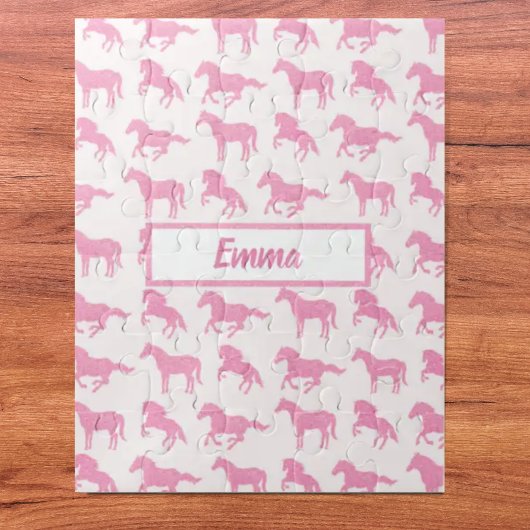 Pink Glitzer Horse Pattern Little Girl Vorname Puzzle