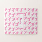 Pink Glitzer Horse Pattern Little Girl Vorname Puzzle (Horizontal)