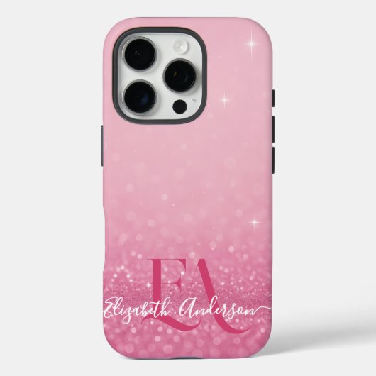 Pink Glitzer iPhone Case mit Initialen & Name (Rückseite)