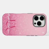 Pink Glitzer iPhone Case mit Initialen & Name (Rückseite (Horizontal))