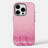 Pink Glitzer iPhone Case mit Initialen & Name (Rückseite)