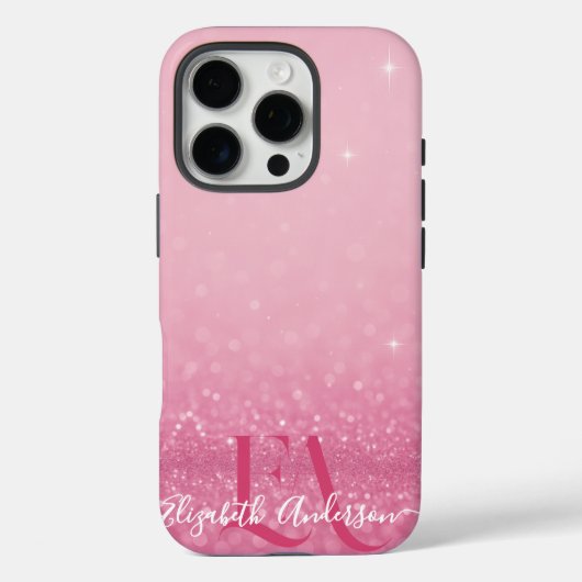 Pink Glitzer iPhone Case mit Initialen & Name (Rückseite)