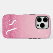 Pink Glitzer iPhone Case mit Initialen & Name (Rückseite (Horizontal))