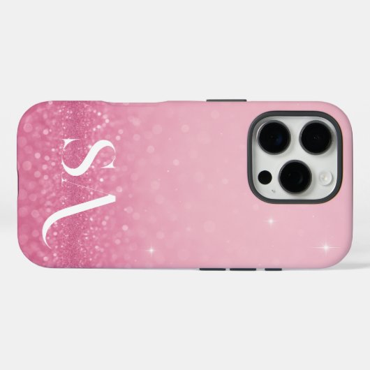 Pink Glitzer iPhone Case mit Initialen & Name (Rückseite (Horizontal))