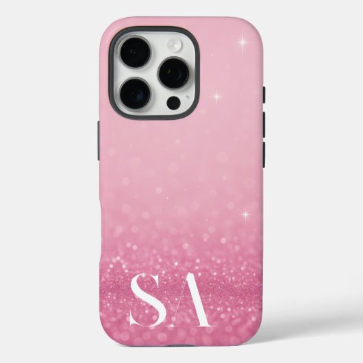 Pink Glitzer iPhone Case mit Initialen & Name (Rückseite)