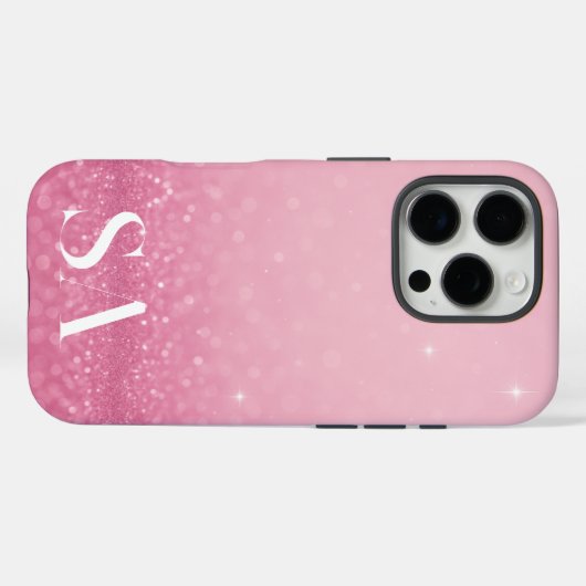 Pink Glitzer iPhone Case mit Initialen & Name (Rückseite (Horizontal))