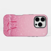 Pink Glitzer iPhone Case mit Initialen & Name Hülle (Rückseite (Horizontal))