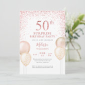 Pink Glitzer Kalligraphie Überraschung 50. Geburts Einladung (Stehend Vorderseite)
