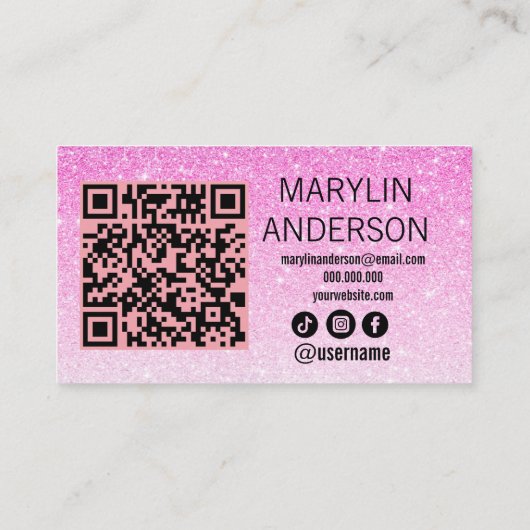 Pink Glitzer Lash Techniker mit QR-Code Visitenkarte (Rückseite)