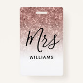 Pink Glitzer Lehrer Individuelle Name Lanyard ID A Ausweis (Vorderseite)