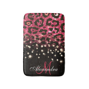 Pink Glitzer Leopard Print und Diamonds Badematte