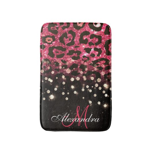 Pink Glitzer Leopard Print und Diamonds Badematte (Vorderseite Vertikal)