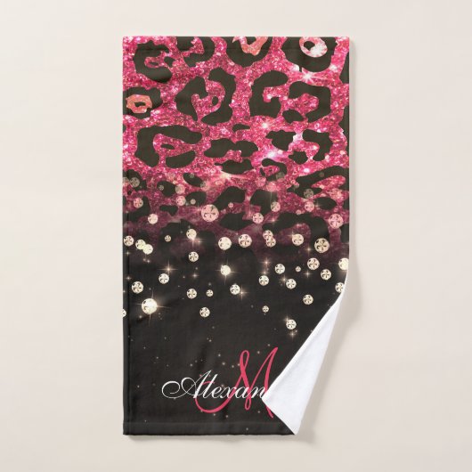Pink Glitzer Leopard Print und Diamonds Badhandtuch Set (Handtuch)