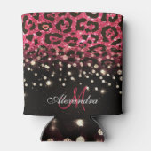 Pink Glitzer Leopard Print und Diamonds Dosenkühler (Rückseite)