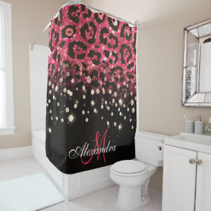 Pink Glitzer Leopard Print und Diamonds Duschvorhang