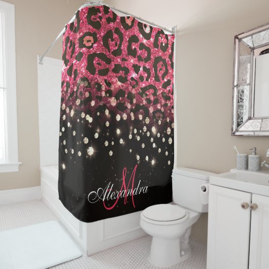 Pink Glitzer Leopard Print und Diamonds Duschvorhang (Beispiel)