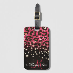 Pink Glitzer Leopard Print und Diamonds Gepäckanhänger