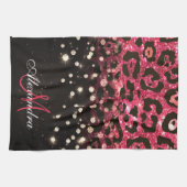 Pink Glitzer Leopard Print und Diamonds Geschirrtuch (Horizontal)