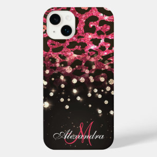 Pink Glitzer Leopard Print und Diamonds iPhone 14 Plus Hülle