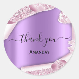 Pink Glitzer Lila Bridal Sweet16. Vielen Dank Runder Aufkleber