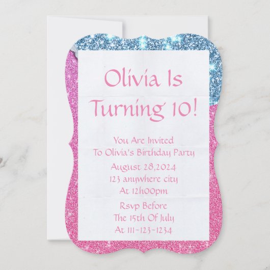 PINK GLITZER MÄDCHEN EINLADUNG (Vorderseite)