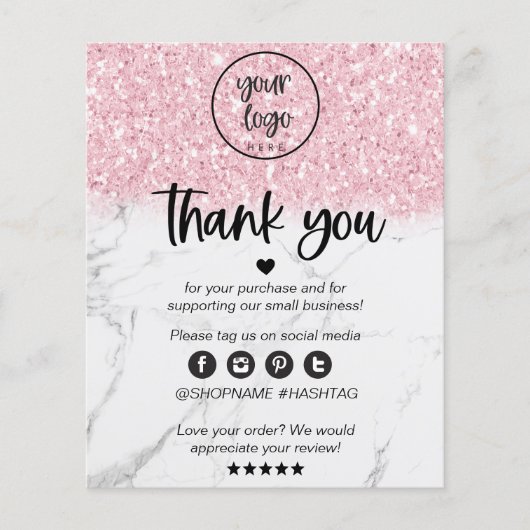Pink Glitzer Marmor Business Vielen Dank für Ihre (Vorderseite)