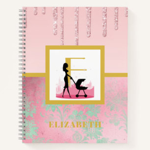 Pink Glitzer Minze Green New Baby Mother Monogram Notizblock