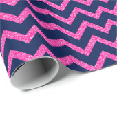 Pink Glitzer & Navy Blue Zickzack Zigzag Muster Geschenkpapier (Rolleneckpunkt)