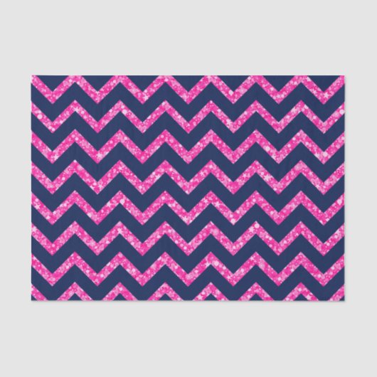 Pink Glitzer & Navy Blue Zickzack Zigzag Muster Seidenpapier (Vorderseite)