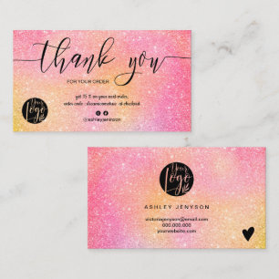 Pink Glitzer ombre script logo order danke Visitenkarte