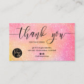Pink Glitzer ombre script logo order danke Visitenkarte (Vorderseite)