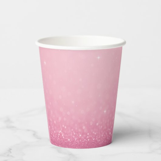 Pink Glitzer Paper Cup mit Name & Initialen Pappbecher (Rückseite)