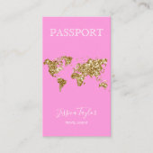 Pink Glitzer Pass World Map Boarding Pass Visitenkarte (Vorderseite)