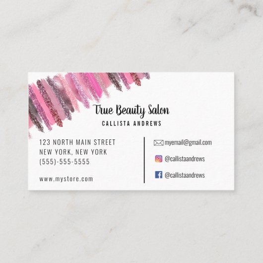 Pink Glitzer Polnischer Pinselstrich Nageltechnike Visitenkarte (Rückseite)