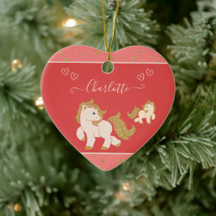Pink Glitzer Ponies w Name Little Girl Weihnachten Keramik Ornament