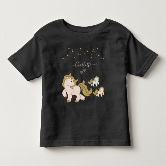 Pink Glitzer Ponys mit Vorname Little Girl Kleinkind T-shirt (Vorderseite)