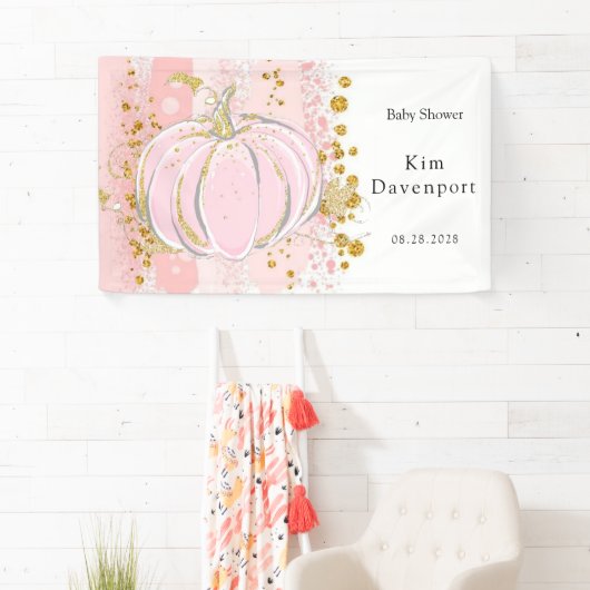Pink Glitzer Pumpkin Girl Babydusche Banner (Insitu)