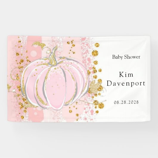 Pink Glitzer Pumpkin Girl Babydusche Banner (Horizontal)