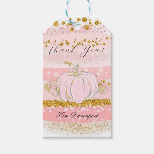 Pink Glitzer Pumpkin Girl Babydusche Danke Geschenkanhänger (Vorderseite)