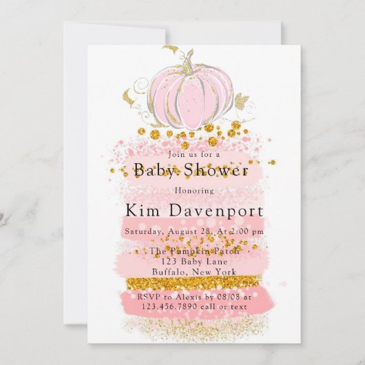 Pink Glitzer Pumpkin Girl Babydusche Einladung (Vorderseite)