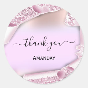 Pink Glitzer Rose Name Bridal Sweet16. Vielen Dank Runder Aufkleber