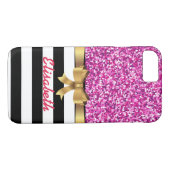 PINK GLITZER Schwarz-weißer Streifen GOLD BOW MONO Case-Mate iPhone Hülle (Rückseite (Horizontal))