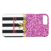 PINK GLITZER Schwarz-weißes VertikalgoldBOW-MONOGR Case-Mate iPhone Hülle (Rückseite (Horizontal))