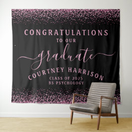 Pink Glitzer Script Calligraphy Black Abschluss Wandteppich