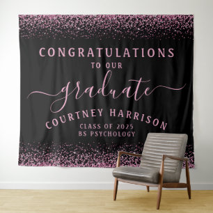 Pink Glitzer Script Calligraphy Black Abschluss Wandteppich