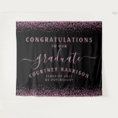 Pink Glitzer Script Calligraphy Black Abschluss Wandteppich (Vorderseite (Horizontal))