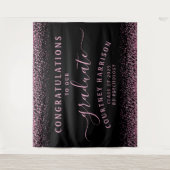 Pink Glitzer Script Calligraphy Black Abschluss Wandteppich (Vorderseite)
