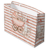 PINK GLITZER SEHEN BABY GIRL PRAM & BLUME GROßE GESCHENKTÜTE (Rückseite Schrägansicht)